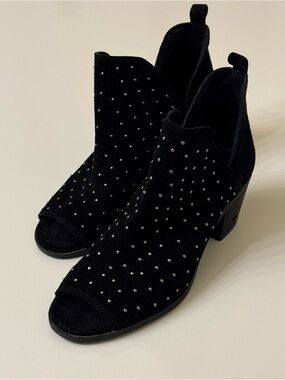 Lucky Brand Black Leather Berlenna Studded Peep Toe Booties Size 7m